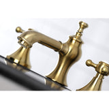 English Country Two-Handle 3-Hole Deck Mount Widespread Bathroom Faucet with Brass Pop-Up