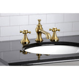 English Country Two-Handle 3-Hole Deck Mount Widespread Bathroom Faucet with Brass Pop-Up