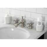 Vintage Two-Handle 3-Hole Deck Mount Widespread Bathroom Faucet with Brass Pop-Up