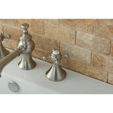 English Country Two-Handle 3-Hole Deck Mount Widespread Bathroom Faucet with Brass Pop-Up