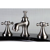 English Country Two-Handle 3-Hole Deck Mount Widespread Bathroom Faucet with Brass Pop-Up