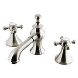 English Country Two-Handle 3-Hole Deck Mount Widespread Bathroom Faucet with Brass Pop-Up