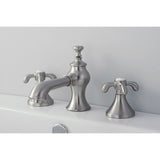 French Country Two-Handle 3-Hole Deck Mount Widespread Bathroom Faucet with Brass Pop-Up
