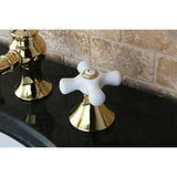 Two-Handle 3-Hole Deck Mount Widespread Bathroom Faucet with Brass Pop-Up