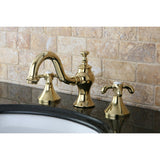 French Country Two-Handle 3-Hole Deck Mount Widespread Bathroom Faucet with Brass Pop-Up