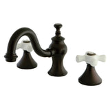 Two-Handle 3-Hole Deck Mount Widespread Bathroom Faucet with Brass Pop-Up
