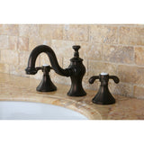 French Country Two-Handle 3-Hole Deck Mount Widespread Bathroom Faucet with Brass Pop-Up