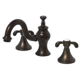 French Country Two-Handle 3-Hole Deck Mount Widespread Bathroom Faucet with Brass Pop-Up