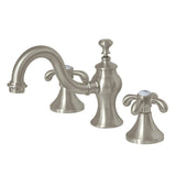 French Country Two-Handle 3-Hole Deck Mount Widespread Bathroom Faucet with Brass Pop-Up