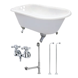 Aqua Eden 54-Inch Cast Iron Oval Rectangular Roll Top Clawfoot Tub with Faucet Drain and Supply Lines Combo