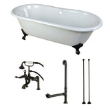 Aqua Eden 66-Inch Cast Iron Oval Double Ended Clawfoot Tub with Faucet Drain and Supply Lines Combo