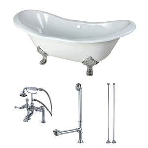 Aqua Eden 72-Inch Cast Iron Double Slipper Clawfoot Tub Combo with Faucet and Supply Lines