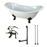 Aqua Eden 72-Inch Cast Iron Oval Double Slipper Clawfoot Tub with Faucet Drain and Supply Lines Combo