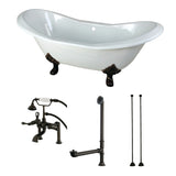 Aqua Eden 72-Inch Cast Iron Double Slipper Clawfoot Tub Combo with Faucet and Supply Lines
