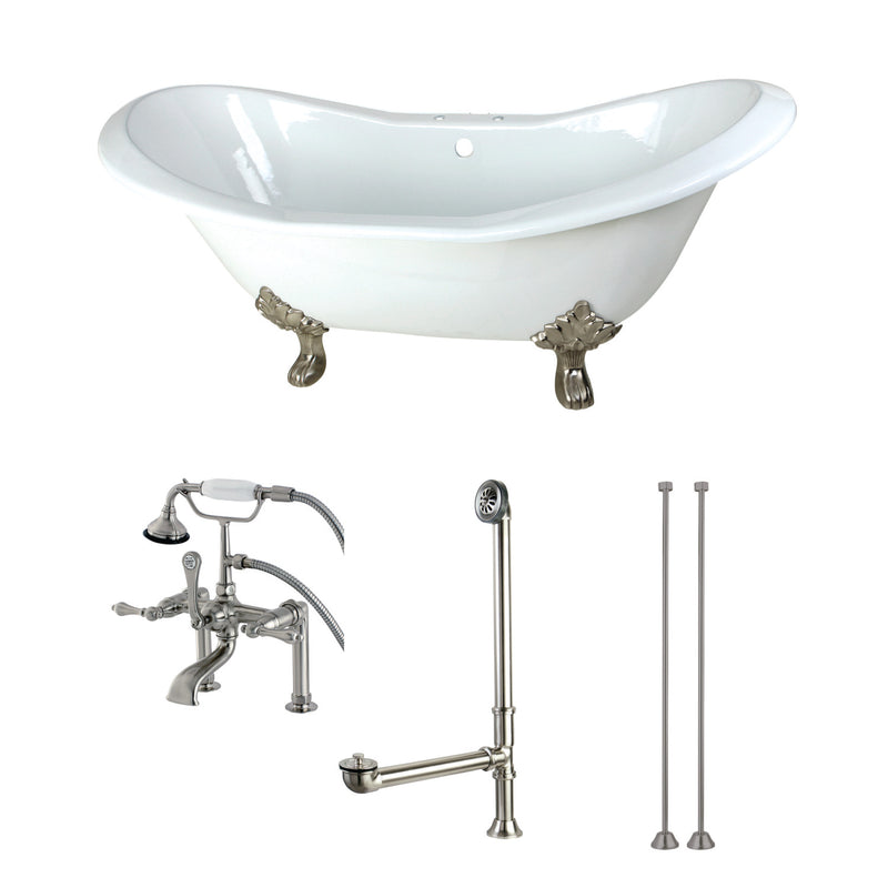 Aqua Eden 72-Inch Cast Iron Oval Double Slipper Clawfoot Tub with Faucet Drain and Supply Lines Combo