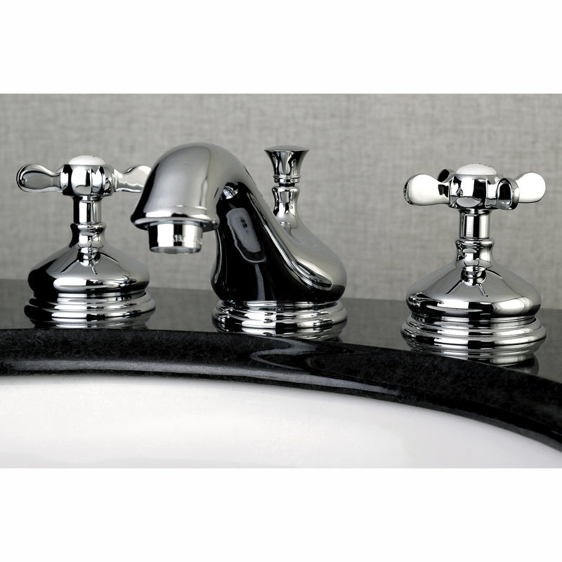 Essex Two-Handle 3-Hole Deck Mount Widespread Bathroom Faucet with Brass Pop-Up