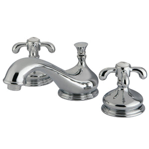 French Country Two-Handle 3-Hole Deck Mount Widespread Bathroom Faucet with Brass Pop-Up Drain