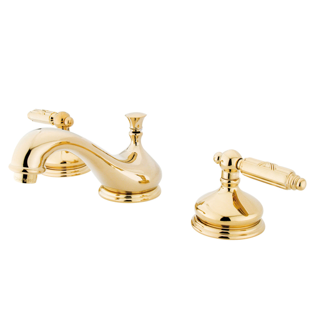 Georgian Two-Handle 3-Hole Deck Mount Widespread Bathroom Faucet with Brass Pop-Up