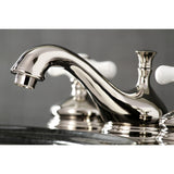 Heritage Two-Handle 3-Hole Deck Mount Widespread Bathroom Faucet with Brass Pop-Up Drain