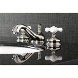 Heritage Two-Handle 3-Hole Deck Mount Widespread Bathroom Faucet with Brass Pop-Up Drain