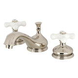 Heritage Two-Handle 3-Hole Deck Mount Widespread Bathroom Faucet with Brass Pop-Up Drain