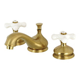 Heritage Two-Handle 3-Hole Deck Mount Widespread Bathroom Faucet with Brass Pop-Up Drain