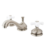 Heritage Two-Handle 3-Hole Deck Mount Widespread Bathroom Faucet with Brass Pop-Up Drain