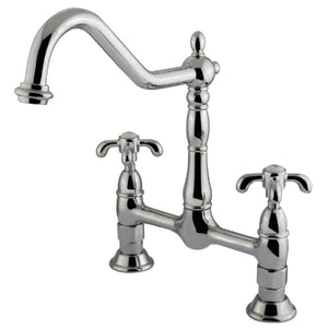 French Country Two-Handle 2-Hole Deck Mount Bridge Kitchen Faucet