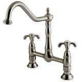 French Country Two-Handle 2-Hole Deck Mount Bridge Kitchen Faucet