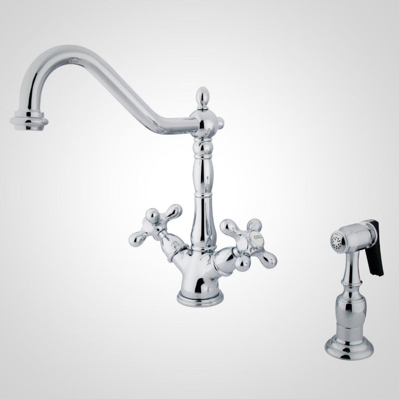 Heritage Two-Handle 2-or-4 Hole Kitchen Faucet with Brass Sprayer