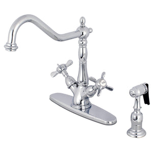 Essex Two-Handle 2-or-4 Hole Kitchen Faucet with Deck Plate and Brass Sprayer