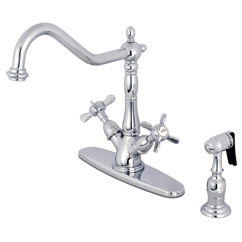 Essex Two-Handle 2-or-4 Hole Kitchen Faucet with Brass Sprayer