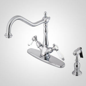 Bel-Air Two-Handle 2-or-4 Hole Deck Mount Kitchen Faucet with Brass Sprayer
