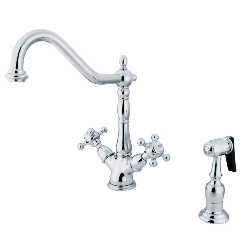 Heritage Two-Handle 2-or-4 Hole Kitchen Faucet with Brass Sprayer