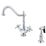 Heritage Two-Handle 2-or-4 Hole Deck Mount Kitchen Faucet with Brass Sprayer