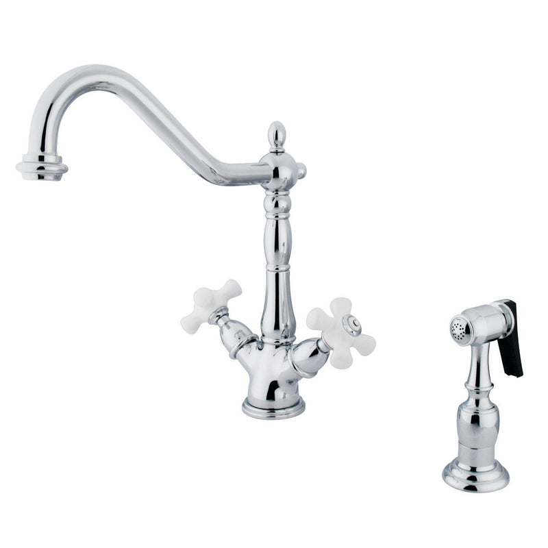 Heritage Two-Handle 2-or-4 Hole Kitchen Faucet with Brass Sprayer