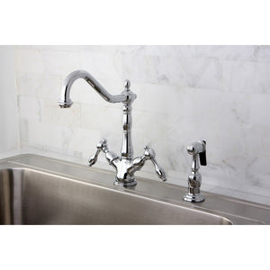 Tudor Two-Handle 1-or-3 Hole Deck Mount Kitchen Faucet with Brass Sprayer