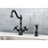 Heritage Two-Handle 2-or-4 Hole Kitchen Faucet with Deck Plate and Brass Sprayer