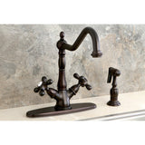 Heritage Two-Handle 2-or-4 Hole Kitchen Faucet with Deck Plate and Brass Sprayer