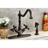 Heritage Two-Handle 2-or-4 Hole Kitchen Faucet with Deck Plate and Brass Sprayer