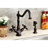 Heritage Two-Handle 2-or-4 Hole Kitchen Faucet with Deck Plate and Brass Sprayer