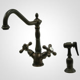 Heritage Two-Handle 2-or-4 Hole Kitchen Faucet with Deck Plate and Brass Sprayer