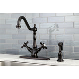 Essex Two-Handle 2-or-4 Hole Deck Mount Kitchen Faucet with Brass Sprayer