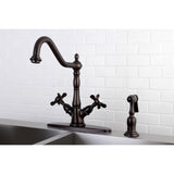 Essex Two-Handle 2-or-4 Hole Kitchen Faucet with Deck Plate and Brass Sprayer