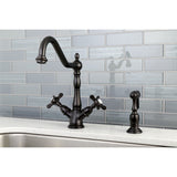 Essex Two-Handle 2-or-4 Hole Deck Mount Kitchen Faucet with Brass Sprayer