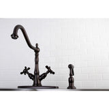 Essex Two-Handle 2-or-4 Hole Kitchen Faucet with Deck Plate and Brass Sprayer