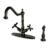Essex Two-Handle 2-or-4 Hole Kitchen Faucet with Deck Plate and Brass Sprayer