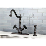 Duchess Two-Handle 2-or-4 Hole Deck Mount Kitchen Faucet with Brass Sprayer