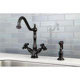 Duchess Two-Handle 2-or-4 Hole Kitchen Faucet with Deck Plate and Brass Sprayer