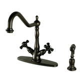 Duchess Two-Handle 2-or-4 Hole Kitchen Faucet with Deck Plate and Brass Sprayer